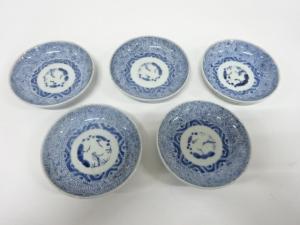 古伊万里　染付　みじん唐草　小皿　5客